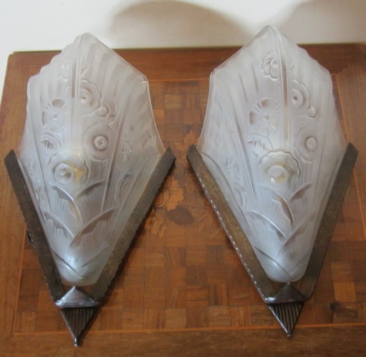 antique pair art-deco wall lights