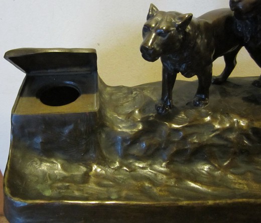inkwell vintage lion and lioness bronze