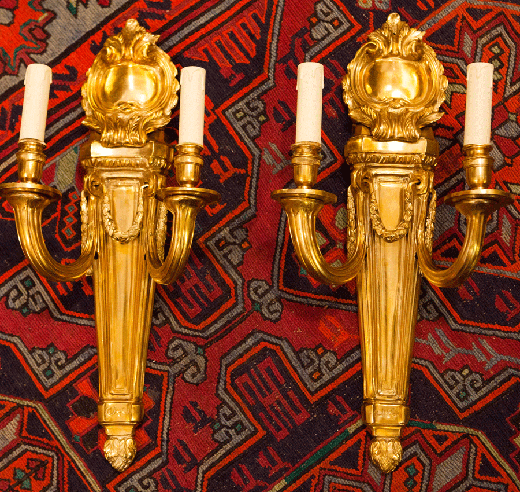 pair wall lights antique made of gilt bronze