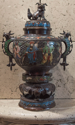 antique censer bronze and enamel