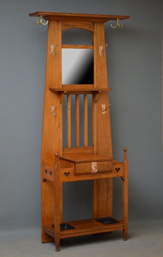 антикварная мебель - вешалка с зеркалом из дуба