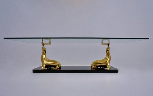 антикварная мебель - журнальный столик из латуни и стекла