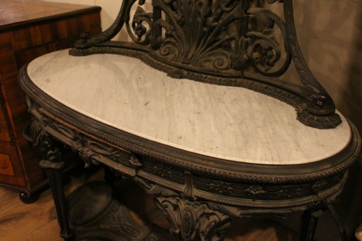 старинная консоль с зеркалом, мрамор и кованое железо