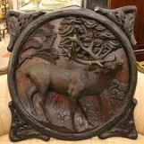 Stag, panel in wood, 19c