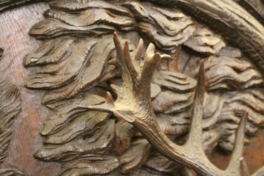 настенная резная панель из дерева, олень, антиквариат, 19 век