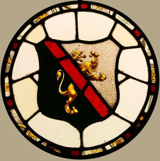 антикварный витраж с гербом, цветное стекло