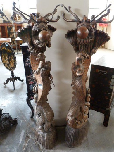 антикварные деревянные драконы, восточный стиль