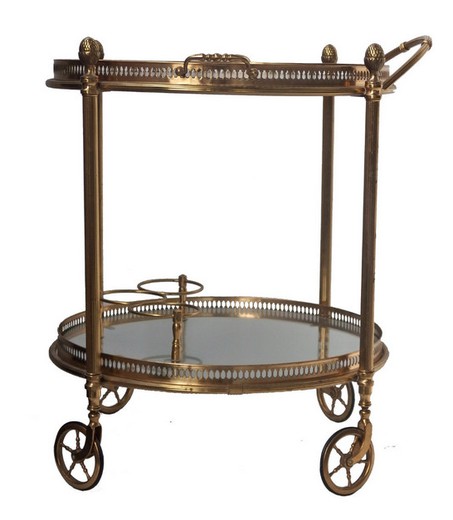 старинная мебель - столик на колесах из латуни и стекла
