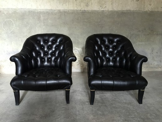 антикварная мебель - парные кресла из кожи