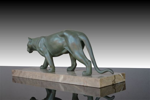 антикварная металлическая скульптура пантера, 20 век