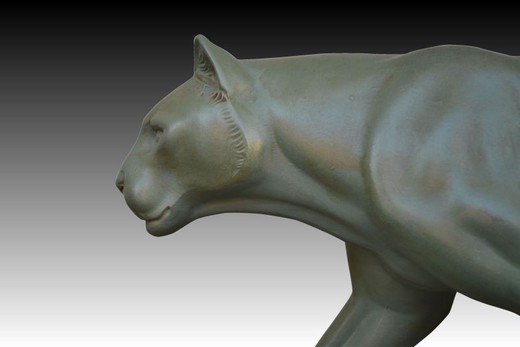 старинная металлическая скульптура пантера, 20 век