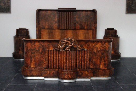 антикварная мебель - кровать с тумбочками в стиле арт-деко