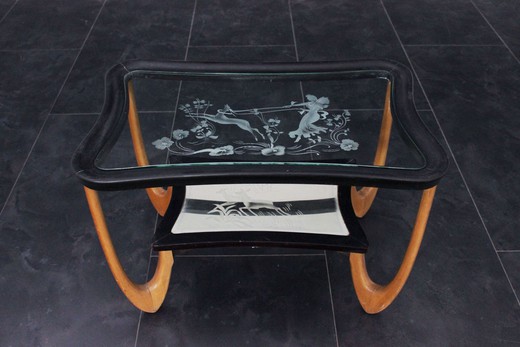 старинный столик из стекла и дерева, стиль арт-деко