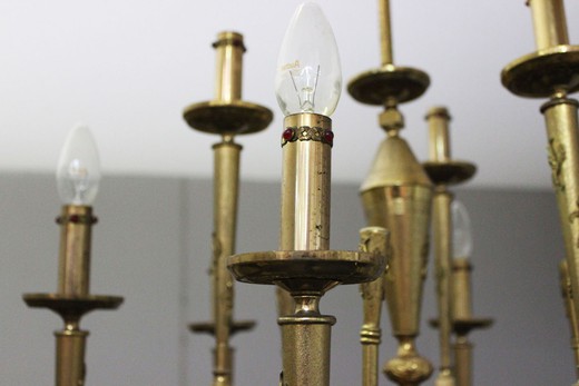 антикварный потолочный светильник из латуни, середина 20 века