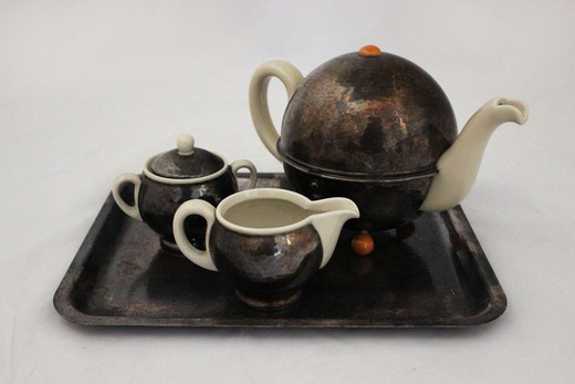 антикварный чайный набор - молочник и сахарница из чугуна и керамики