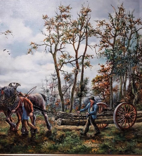 Antique painting "Lumberjacks"