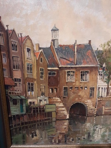 Antique painting "View of the Canal"
