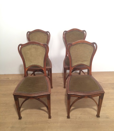 винтажный набор стульев модерн из ореха, 20 век