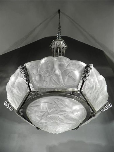 антикварная люстра из железа и стекла в стиле ар деко, 20 век