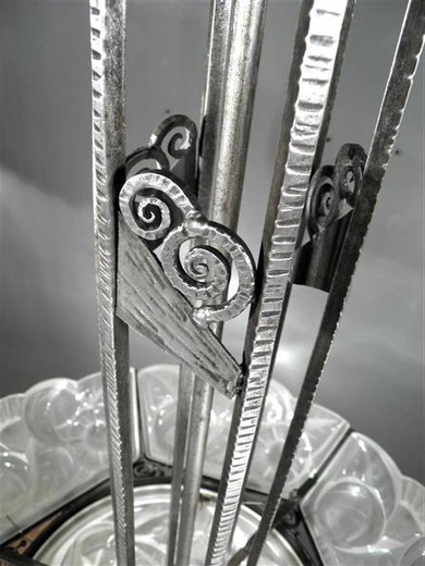 железная люстра в стиле ар деко со стеклом, антиквариат