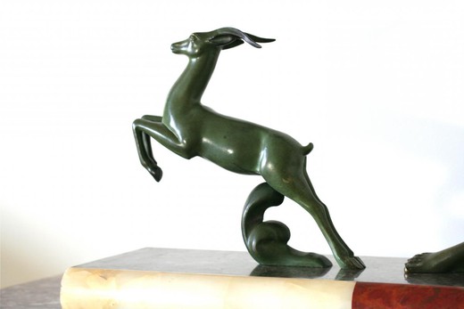 винтажная скульптура охотницы из бронзы и мрамора, 20 век