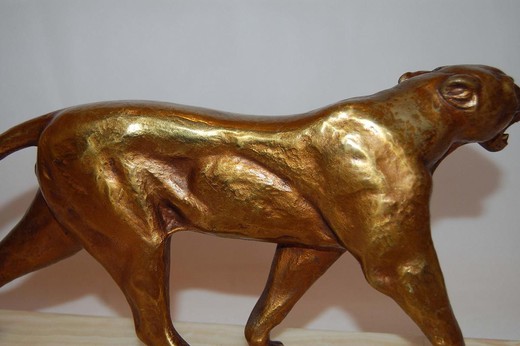 винтажная скульптура пантера из бронзы и мрамора, 20 век