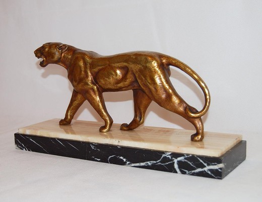 антикварная бронзовая скульптура ар деко пантера, 20 век