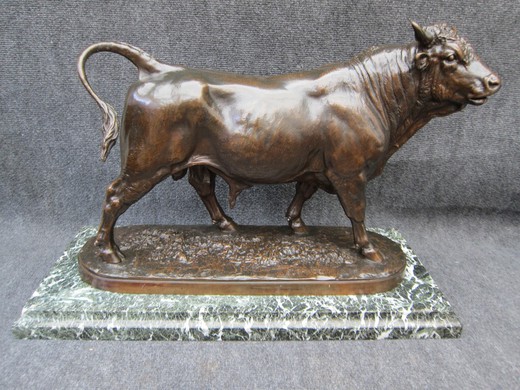 антикварная скульптура бык из бронзы, конец 19 века