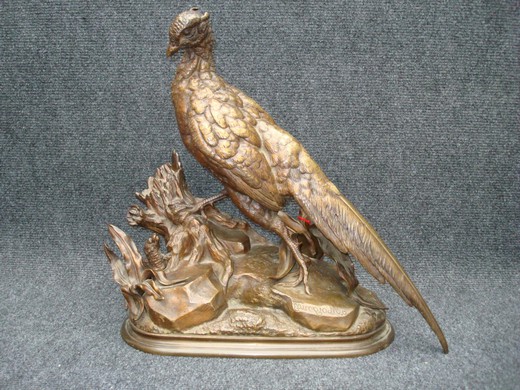 антикварная скульптура фазан из бронзы, 19 век