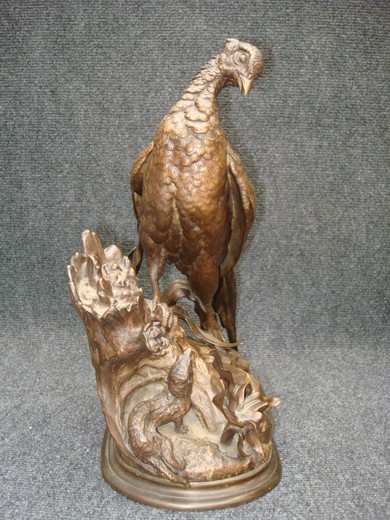 старинная скульптура фазан из бронзы, 19 век