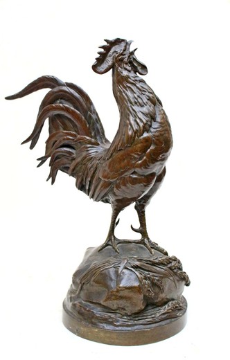 старинная бронзовая скульптура петух, 19 век
