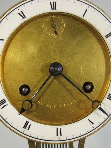 старинные настольные часы лира из бронзы и мрамора, 19 век