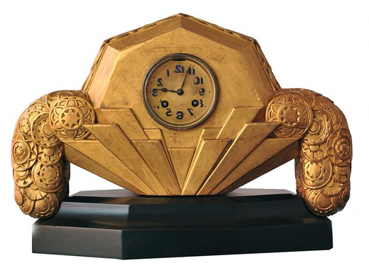 антикварные настольные часы в стиле ар деко из металла с золотом, 20 век
