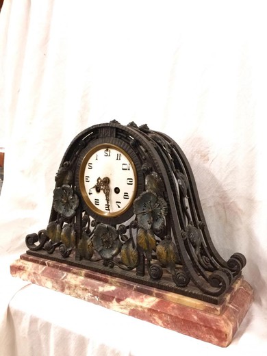 винтажные настольные часы ар-деко из железа и мрамора, 20 век