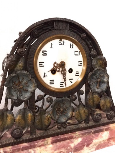 винтажные часы из металла и мрамора в стиле ар деко, 20 век