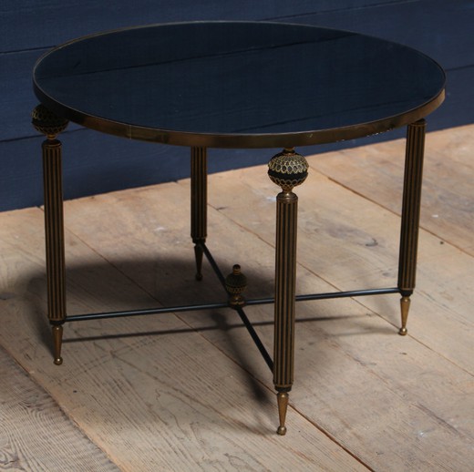 антикварный кофейный столик из латуни и зеркала, 20 век