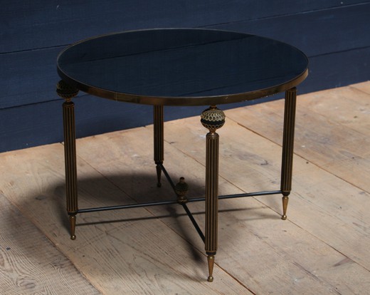 старинный кофейный столик из латуни и зеркала, 20 век