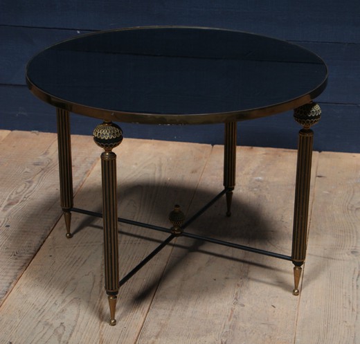 винтажный кофейный столик из латуни и зеркала, 20 век