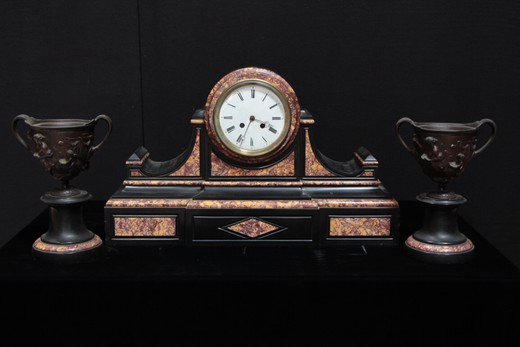 антикварный часовой гарнитур из мрамора и бронзы, 19 век