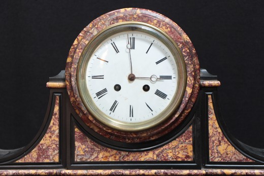 антикварные настольные часы гарнитур 19 века, мрамор и бронза