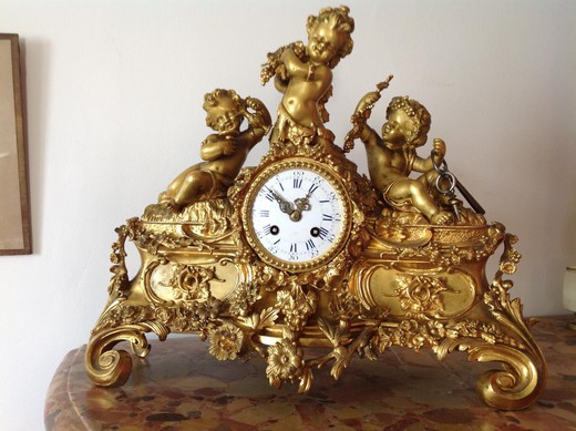 антикварные настольные часы из бронзы, 19 век