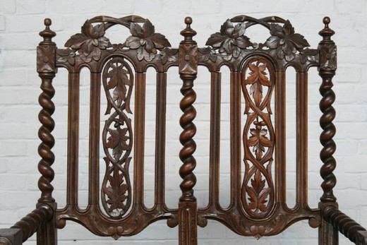 винтажная скамья из дуба в охотничьем стиле, 19 век