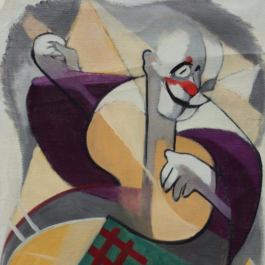 старинная картина маслом клоун, 20 век
