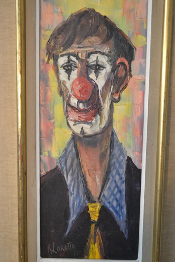 антикварная картина маслом клоун, 20 век