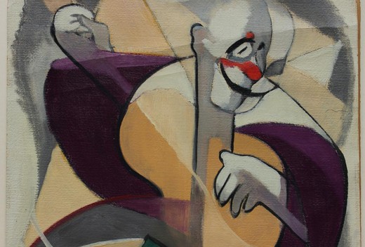 антикварная картина клоун 20 века, холст, масло