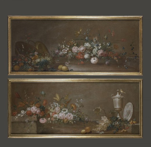 антикварные парные картины с фруктами и цветами, 18 век