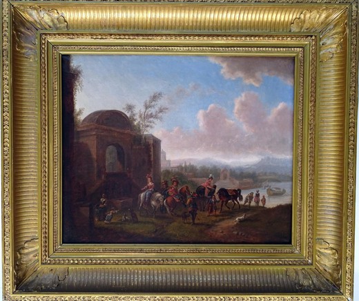 антикварная картина маслом пейзаж тасканы, 19 век