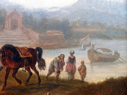 антикварная картина пейзаж тасканы 19 века, масло