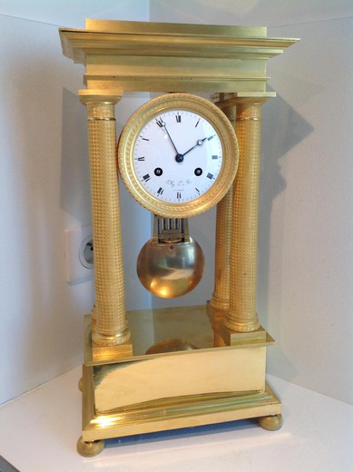 антикварные часы портик из золоченой бронзы, 19 век