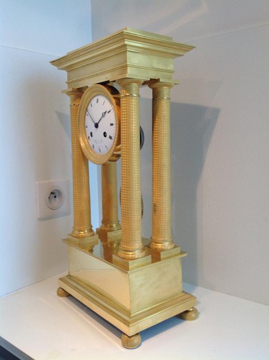 настольные бронзовые часы-портик, антиквариат, 19 век